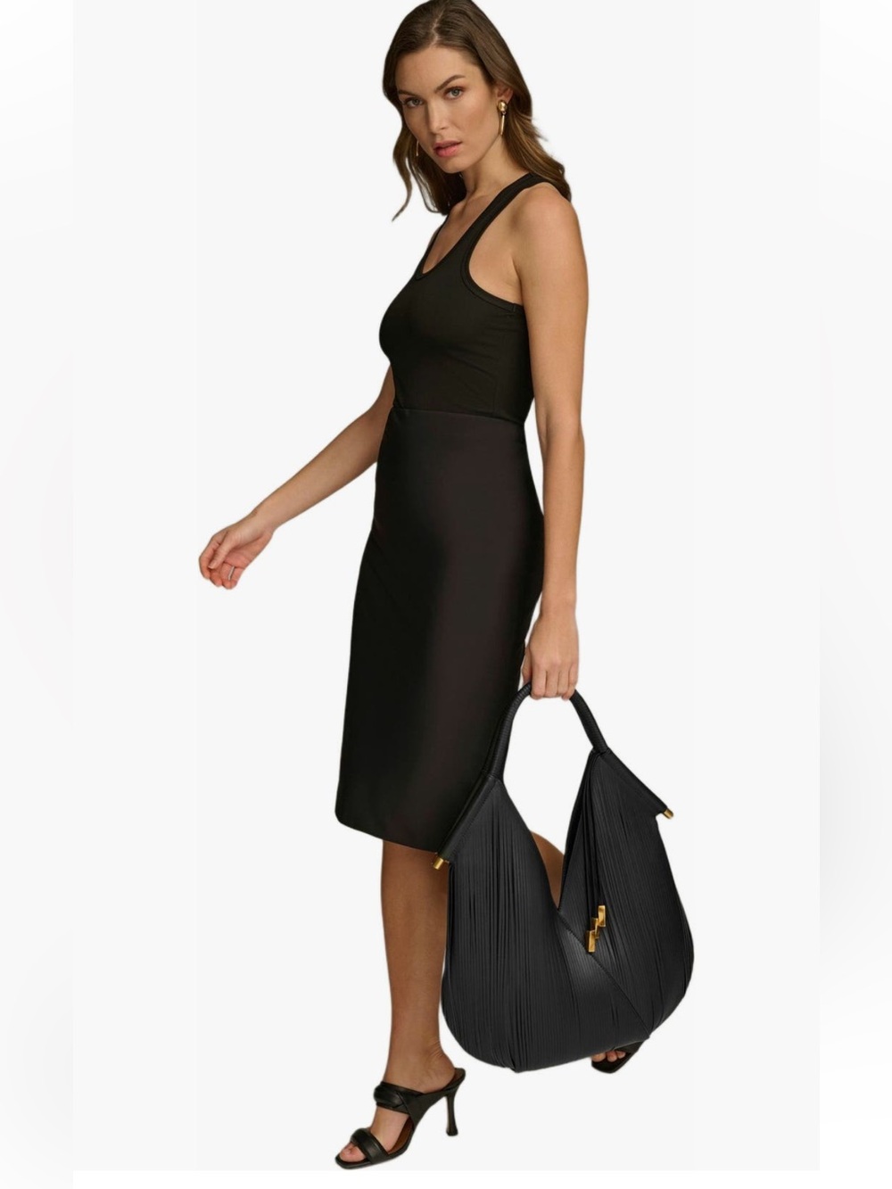 Donna Karan New York Black Baldwin Pleated Hobo Shoulder Bag Large - Picture 14 of 17